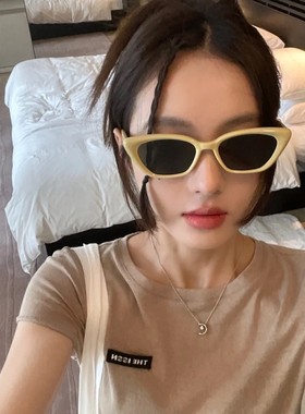 复古猫眼女小脸多巴胺黄色gm墨镜