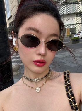 复古金属椭圆书呆子高级网感墨镜