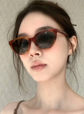 韩版复古猫眼豹纹橘色太阳镜女