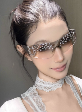 欧美镶钻无框连体Y2K辣妹墨镜女