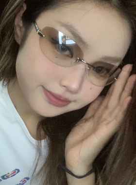 Y2K无框金属椭圆水银凹造型墨镜