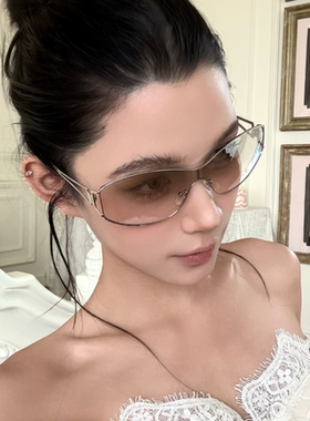 欧美连体Y2K亚裔辣妹水银色墨镜