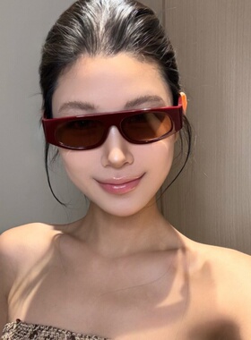 复古猫眼红色墨镜女潮方圆脸显瘦