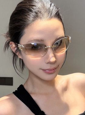 欧美Y2K亚裔辣妹风猫眼无框高级感墨镜女潮街拍网红造型太阳眼镜