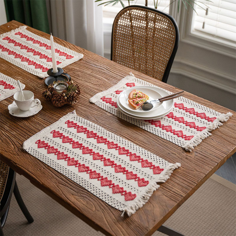 红心棉麻编织圣诞节桌旗法式餐桌装饰餐垫玄关春节新年茶几垫布,淘宝优惠券,粉丝福利购,淘宝优惠卷