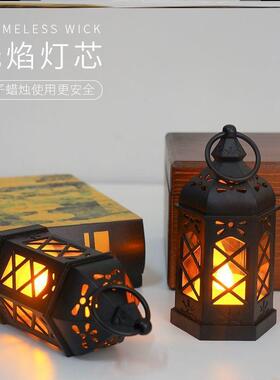 复古风圣诞节电子灯氛围灯风灯小夜灯发光台灯场景清吧复古六角灯
