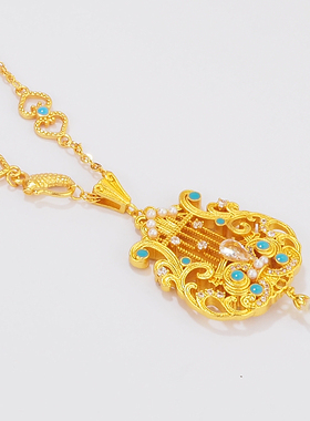 国风精致文艺复月光竖琴吊坠项链女轻奢高级感配饰