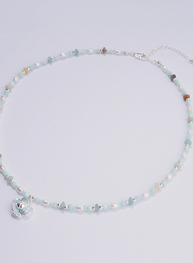 原创设计手工串珠蓝色山茶花项链女高级感轻奢时尚个性小众锁骨链