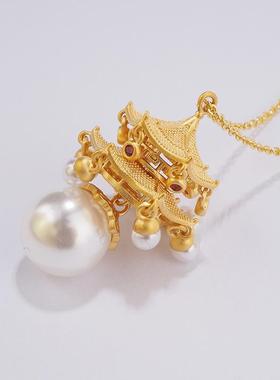 原创设计国风宫灯楼阁项链女高级感中式独特轻奢锁骨链小众独特