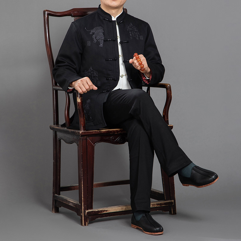 高档男士唐装冬季棉衣 天丝加厚绣虎棉衣轻便保暖 爸爸中式男装,淘宝优惠券,粉丝福利购,淘宝优惠卷