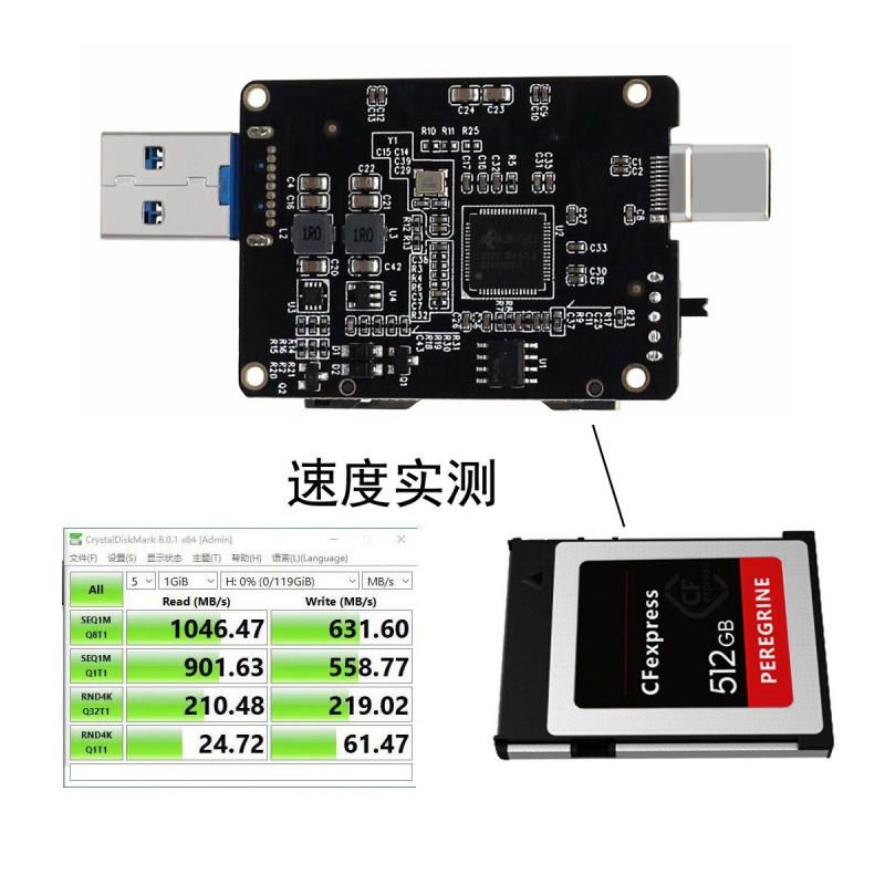 CFexpress TypeB读卡器USB-C适用尼康Z6/Z7/D6佳能R5存储卡JMS583 - 图0