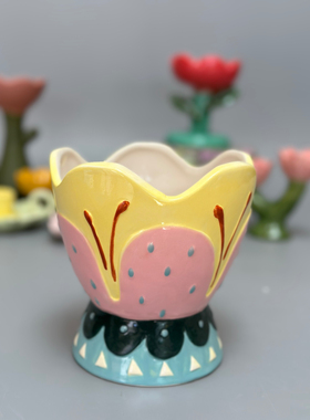 外贸孤品 花朵系列陶瓷装饰摆件 花瓶 烛台 店铺家居另类装饰