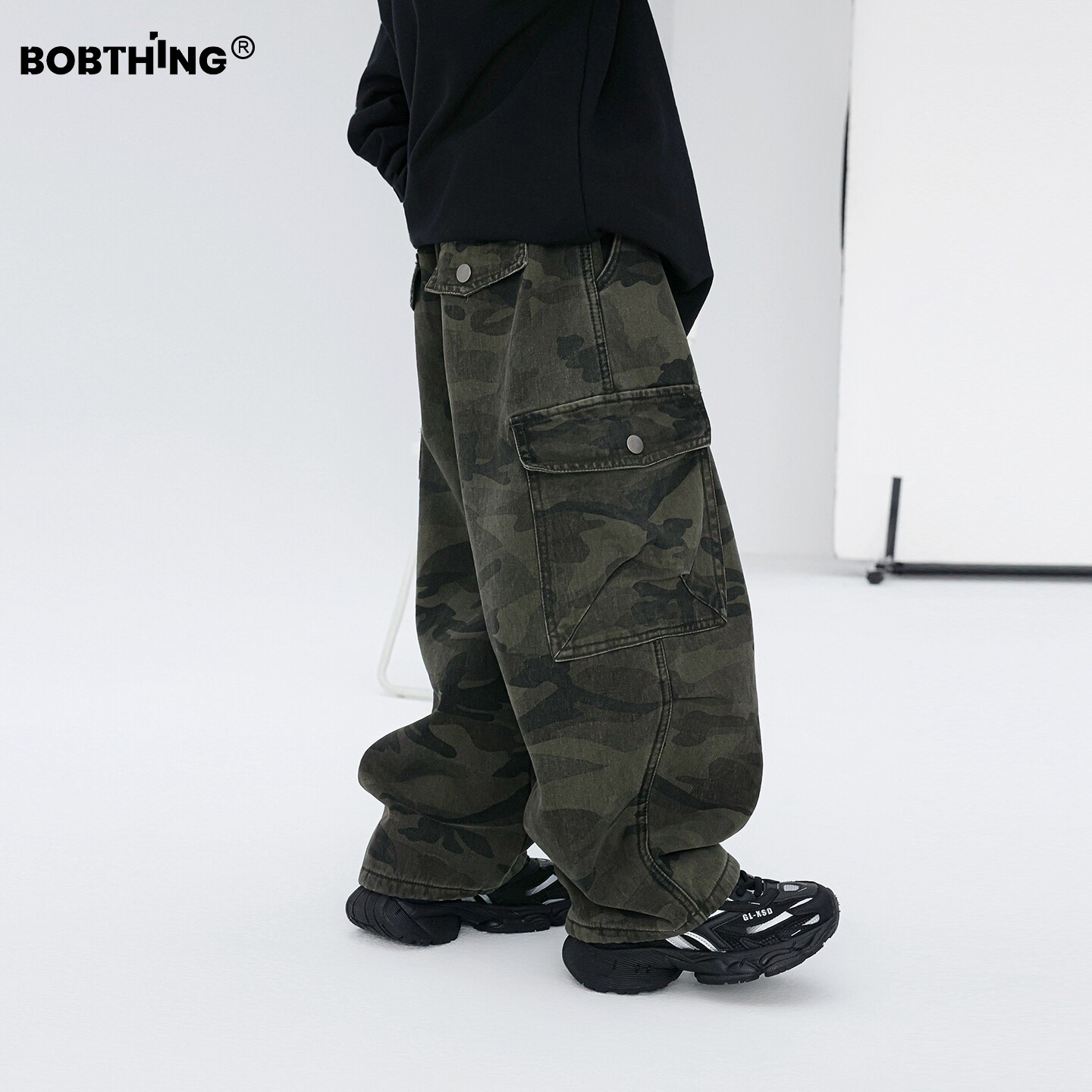 儿童冬季经典一体绒迷彩工装裤直筒长裤男童加厚休闲裤童装裤子潮