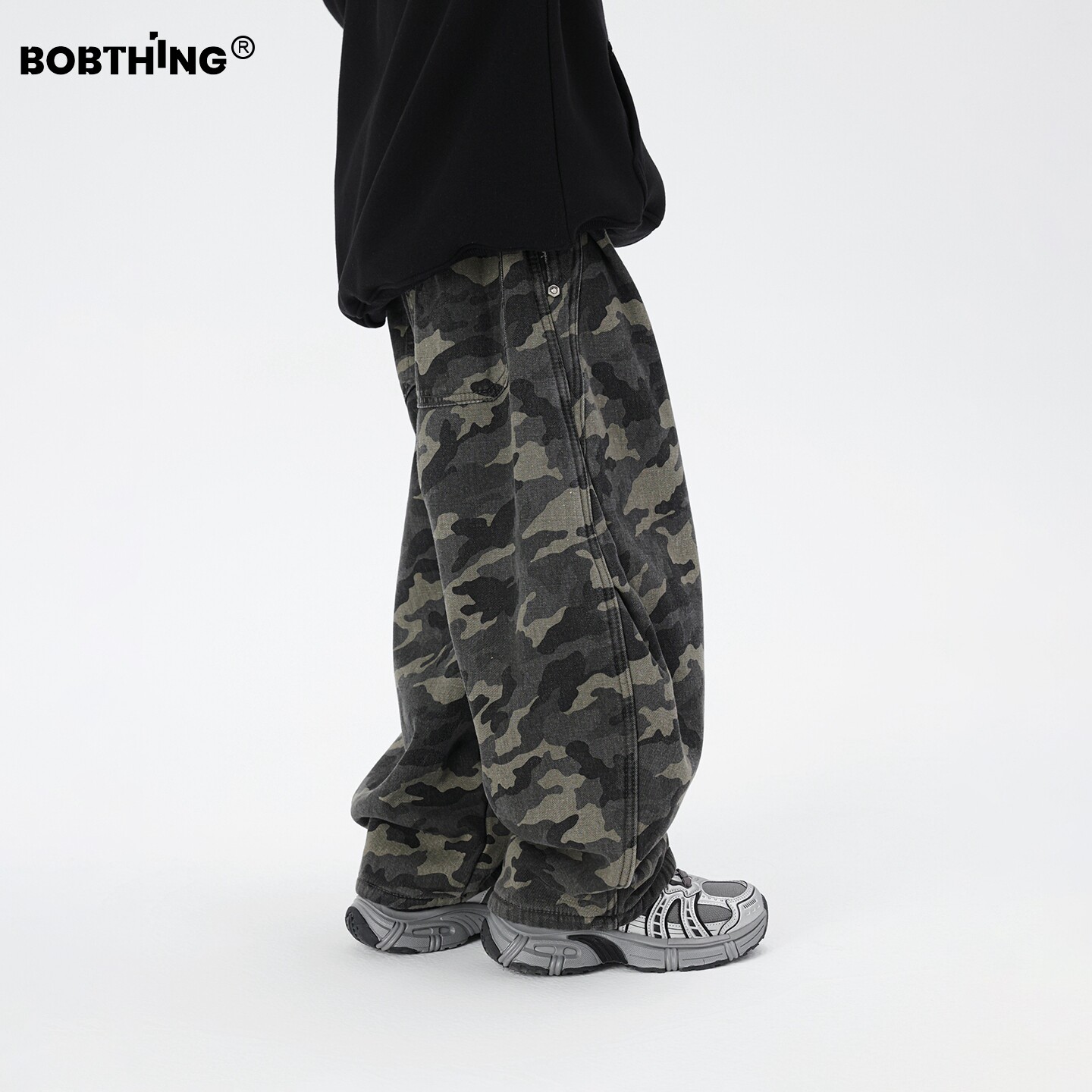 男童冬季侧打褶一体绒迷彩裤加厚工装裤儿童加绒休闲裤童装裤子潮