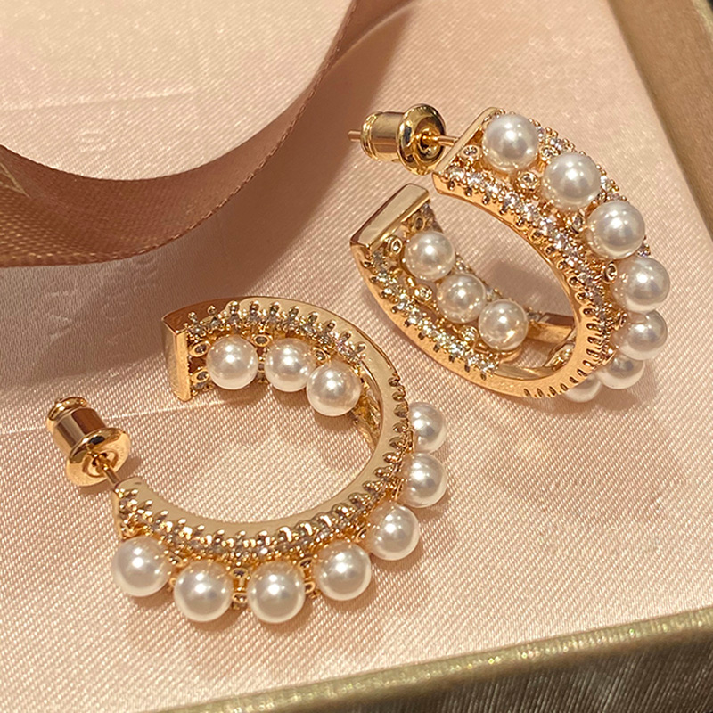 轻奢C形圈圈耳环小众设计感耳钉高级感气质百搭珍珠ins风仙女耳饰 - 图1