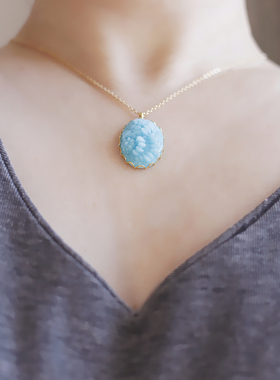 美国花朵老琉璃吊坠项链vintage