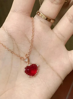 爱心红玛瑙项链轻奢小众高级感