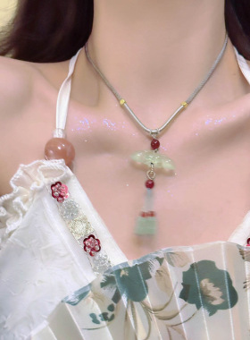 新中式莲花吊坠编绳项链女古风