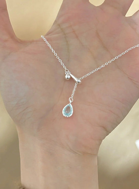 蓝色水滴项链女轻奢小众