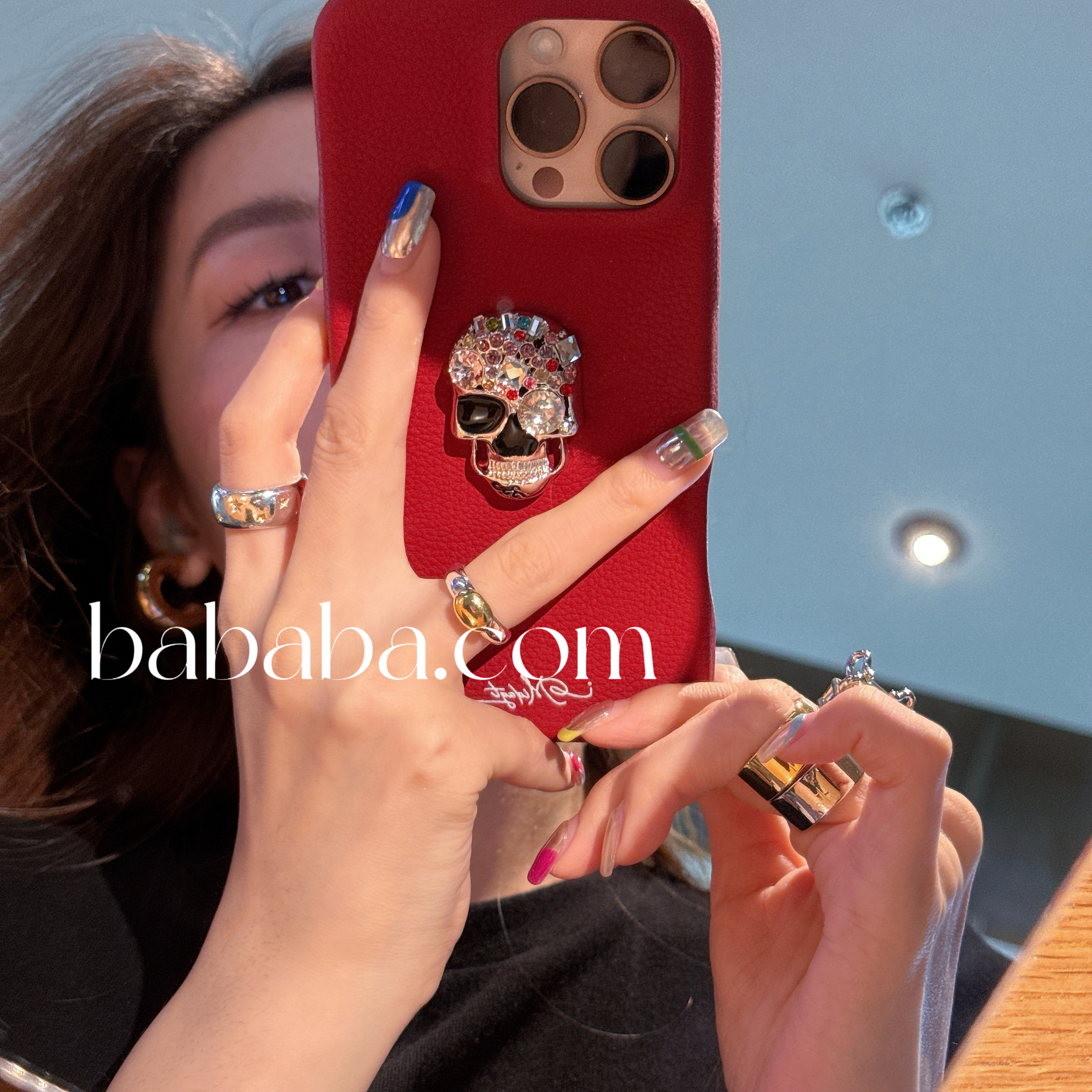 高级感闪钻骷髅头适用iPhone17ProMax手机壳苹果15/16Pro保护套14pm女款13气质个性创意小众12全包皮质防摔潮 - 图0