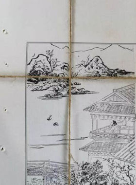 中文古诗词仿古卷黑白画新中式麻绳手札老书卷 复古装饰纸卷书页