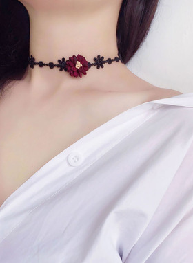法式项链女纯银雏菊花朵choker