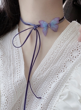 鬼设计玫瑰花朵系带防过敏项链