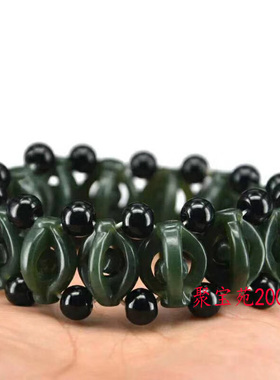 天然新疆和田玉青玉时来运转手链玉石四方来财手串镂空佛珠玉手串