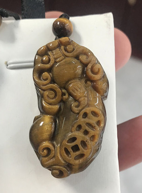天然虎眼石三钱招财貔貅吊坠木变石皮休挂坠虎睛石守财挂件毛衣链