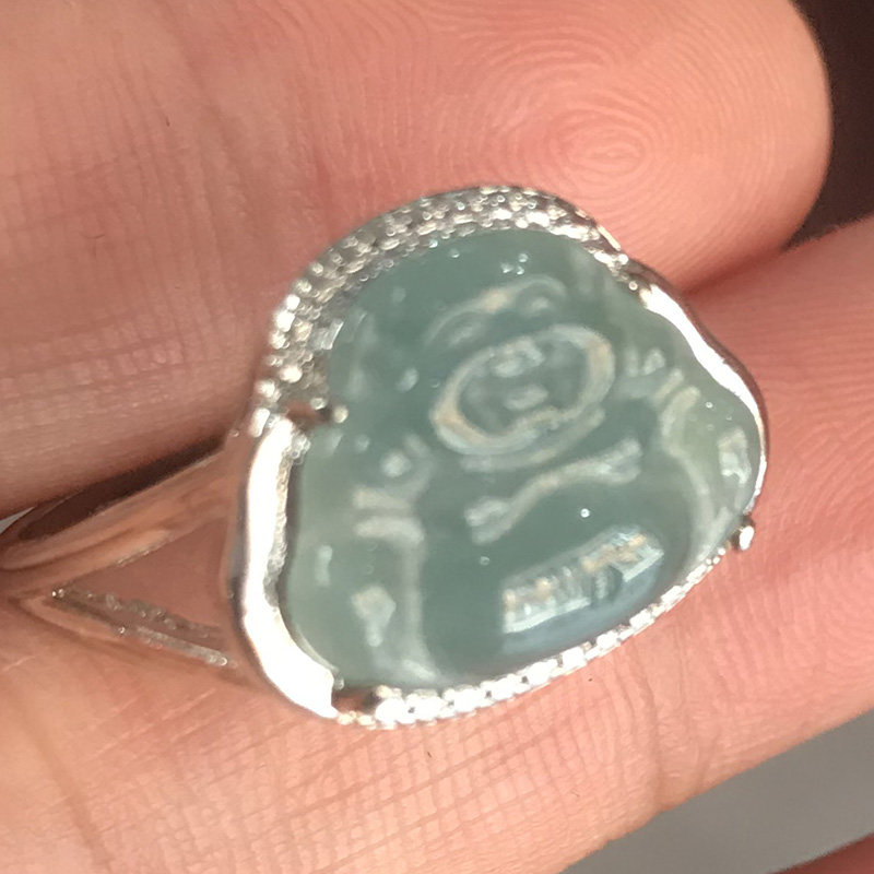 Natural A-grade jadeite Maitreya Buddha ring Jade Buddha inlaid ring jade peace Buddha ring ring female living ring