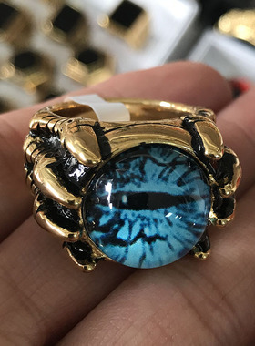 新款猫眼石镶嵌戒指彩色霸气猫眼大戒面龙爪指环蓝宝石老板戒招财