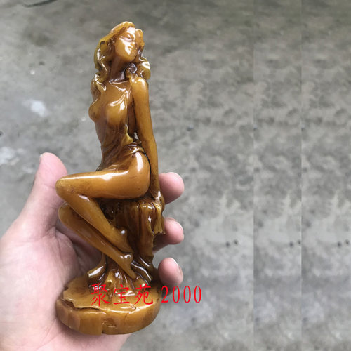高仿黄龙玉美人摆件裸女侍女玉石摆件做旧玉美人手玩件礼品玉摆件 - 图1