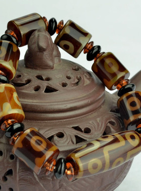 老天珠原石药师缠丝玛瑙手串