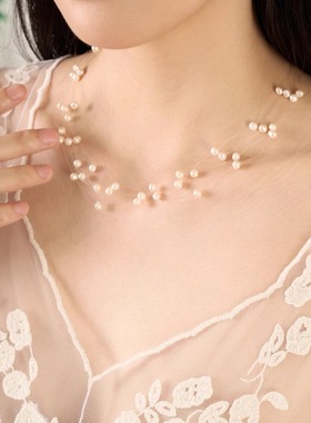 星光交错多层珍珠锁骨链