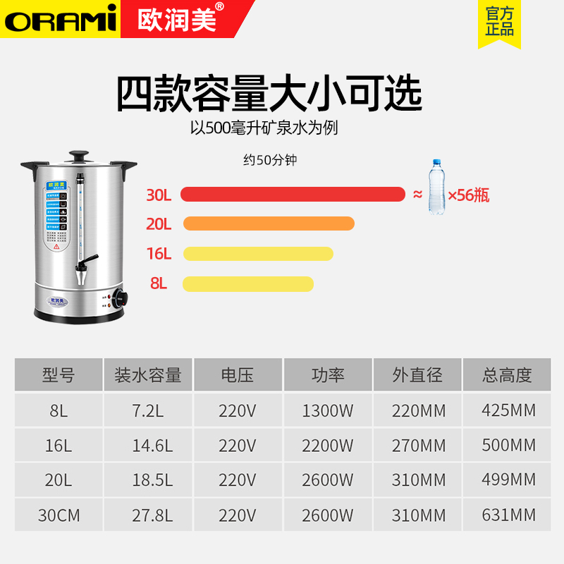 欧润美电热开水瓶不锈钢开水壶饭店商用大容量烧水器耐用调温自动