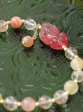 【招才貔貅】富贵只进不出 草莓晶貔貅 天然晶石 沙金 闺蜜款