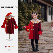 2023 autumn and winter retro Chinese wind girl clothes new Chinese style dragon year to year wear cloud shoulder knitted qipao dress with dress