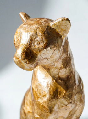 【本尼家】BJ167现代艺术玻璃钢金色软贝壳装饰小号豹子落地摆件