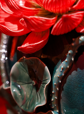 【本尼家】AM11非遗手工石湾陶瓷荷花天球瓶插花花瓶装饰玄关摆件