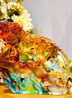 【本尼家】LL42非遗好物琉璃《登峰造极》大号老虎办公室玄关摆件