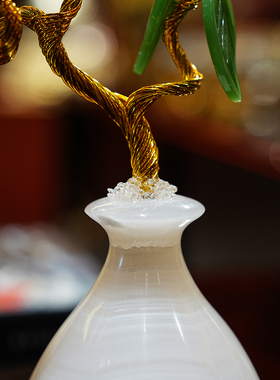 【本尼家】HY88现代轻奢装饰《鸿运当头》玉石花瓶发财树玄关摆件