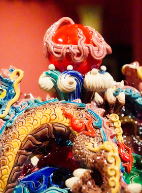 【本尼家】特大号-非遗手工彩釉交趾陶九龙香炉家居装饰玄关摆件