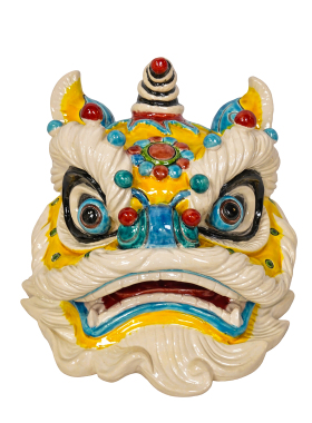 【本尼家】YJ37新中式非遗交趾陶醒狮头家居玄关办公室桌面摆件