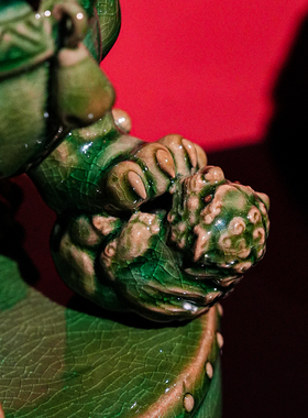 【本尼家】AM67非遗手工石湾陶瓷鼓上瑞兽狮子一对装饰玄关摆件