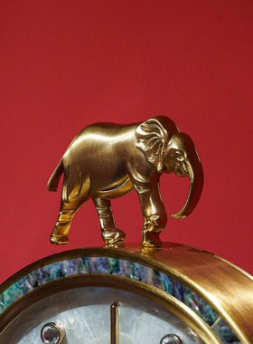 【本尼家】法式轻奢铜镶大理石大象客厅软白贝钟表卧装饰座钟摆件