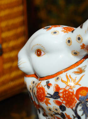 【本尼家】HX90轻奢高温陶瓷创意手绘兔子办公室客厅装饰玄关摆件