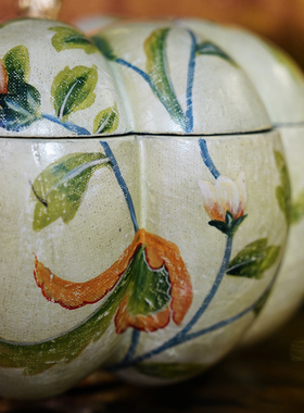 【本尼家】YS71南瓜型手绘花卉图案装饰盒创意个性桌面摆件