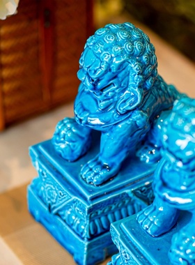 【本尼家】中式冰裂釉工艺摆件 狮子陶瓷家居装饰玄关摆件