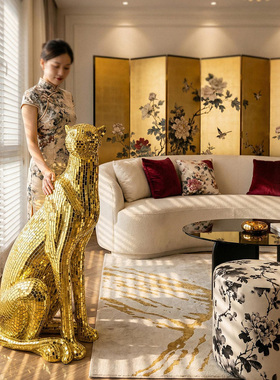 【本尼家】马赛克手工贴片装饰家居客厅玄关摆件中号豹子