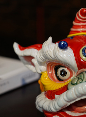 【本尼家】AM76非遗手工石湾陶瓷狮头装饰玄关摆件-小号醒狮头